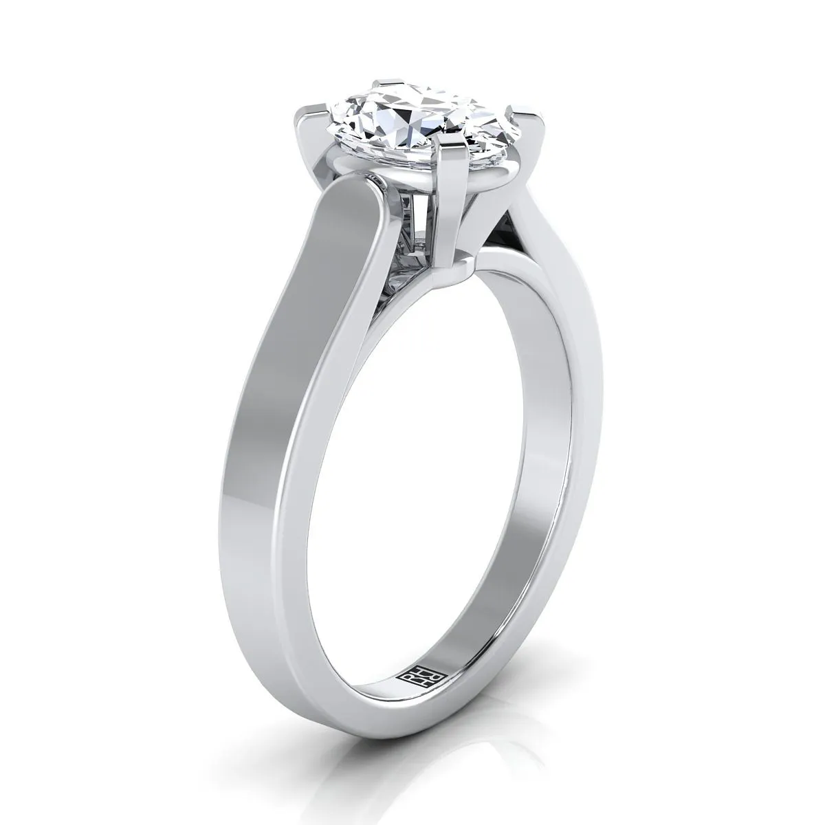 14K White Gold Oval  Cathedral Style Solitaire Engagement Ring