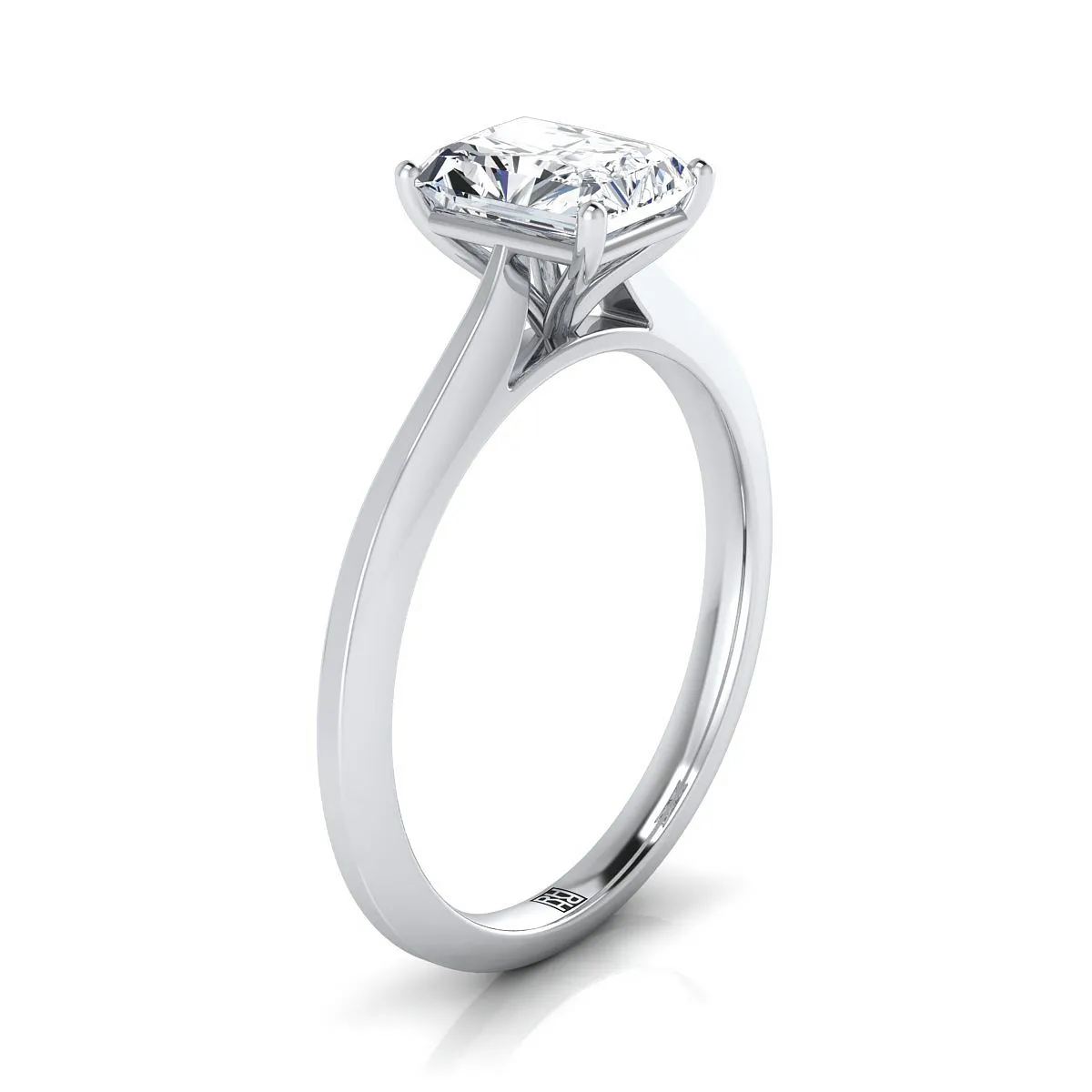 14K White Gold Radiant Cut Center  Timeless Solitaire Comfort Fit Engagement Ring