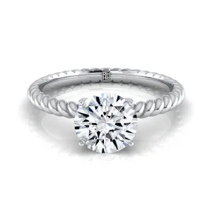 14K White Gold Round Brilliant Diamond Twisted Rope Solitaire With Surprise Stone Engagement Ring
