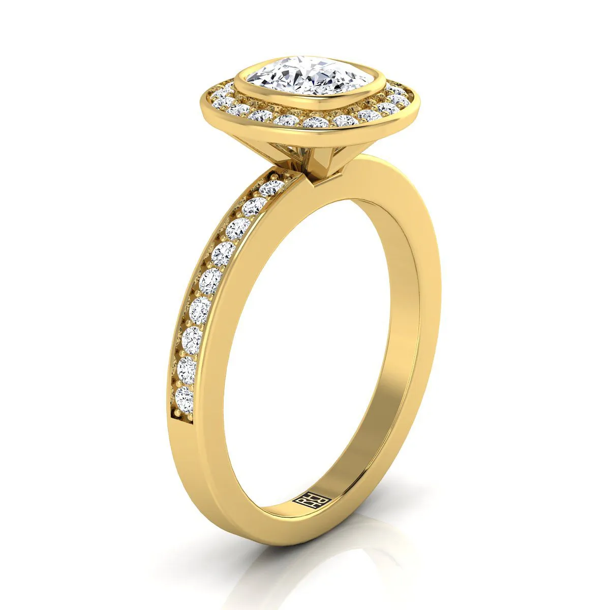 14K Yellow Gold Cushion Diamond Matching Halo and Channel Band Engagement Ring -3/8ctw