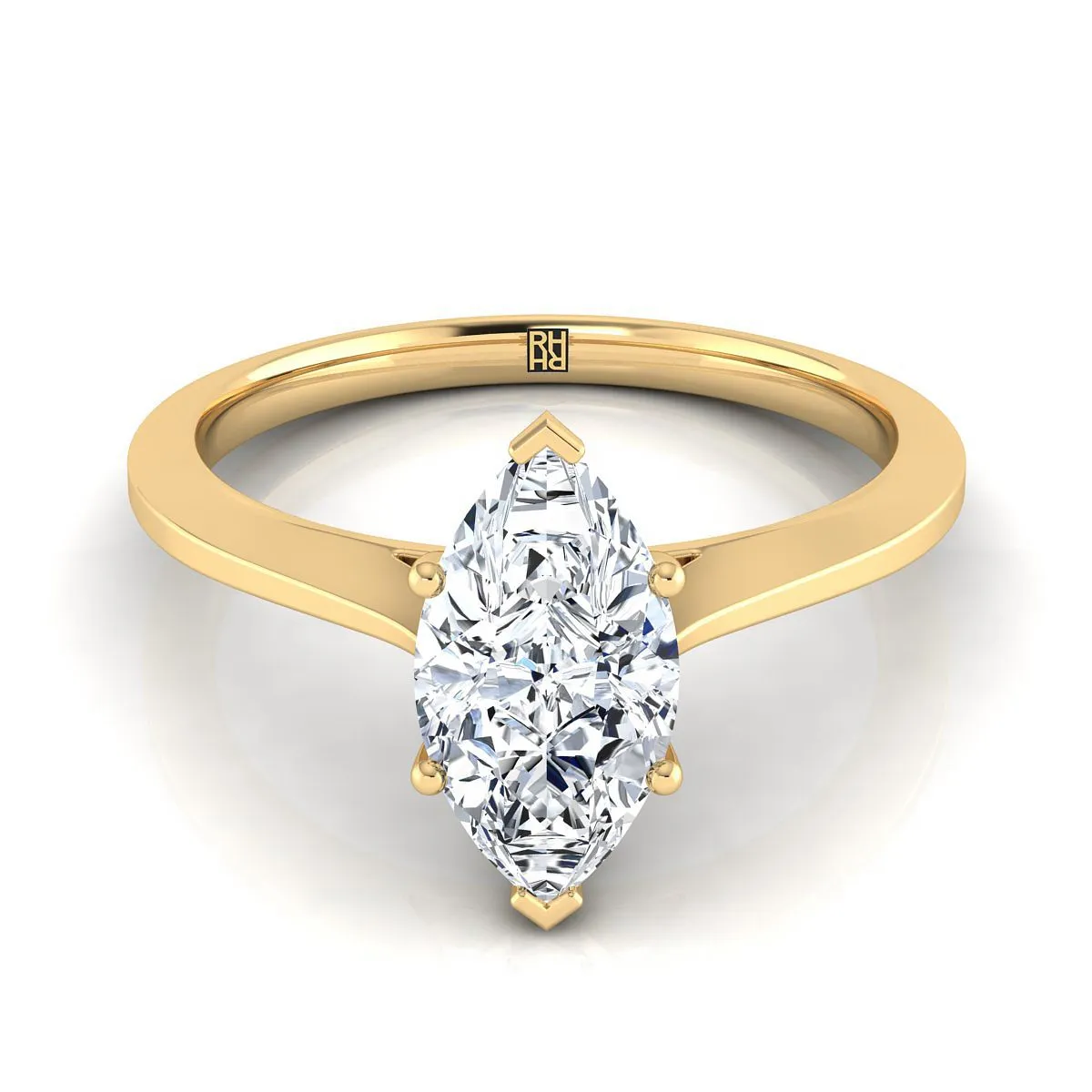 14K Yellow Gold Marquise   Timeless Solitaire Comfort Fit Engagement Ring