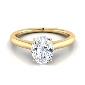 14K Yellow Gold Oval Cathedral Solitaire Surprise Secret Stone Engagement Ring