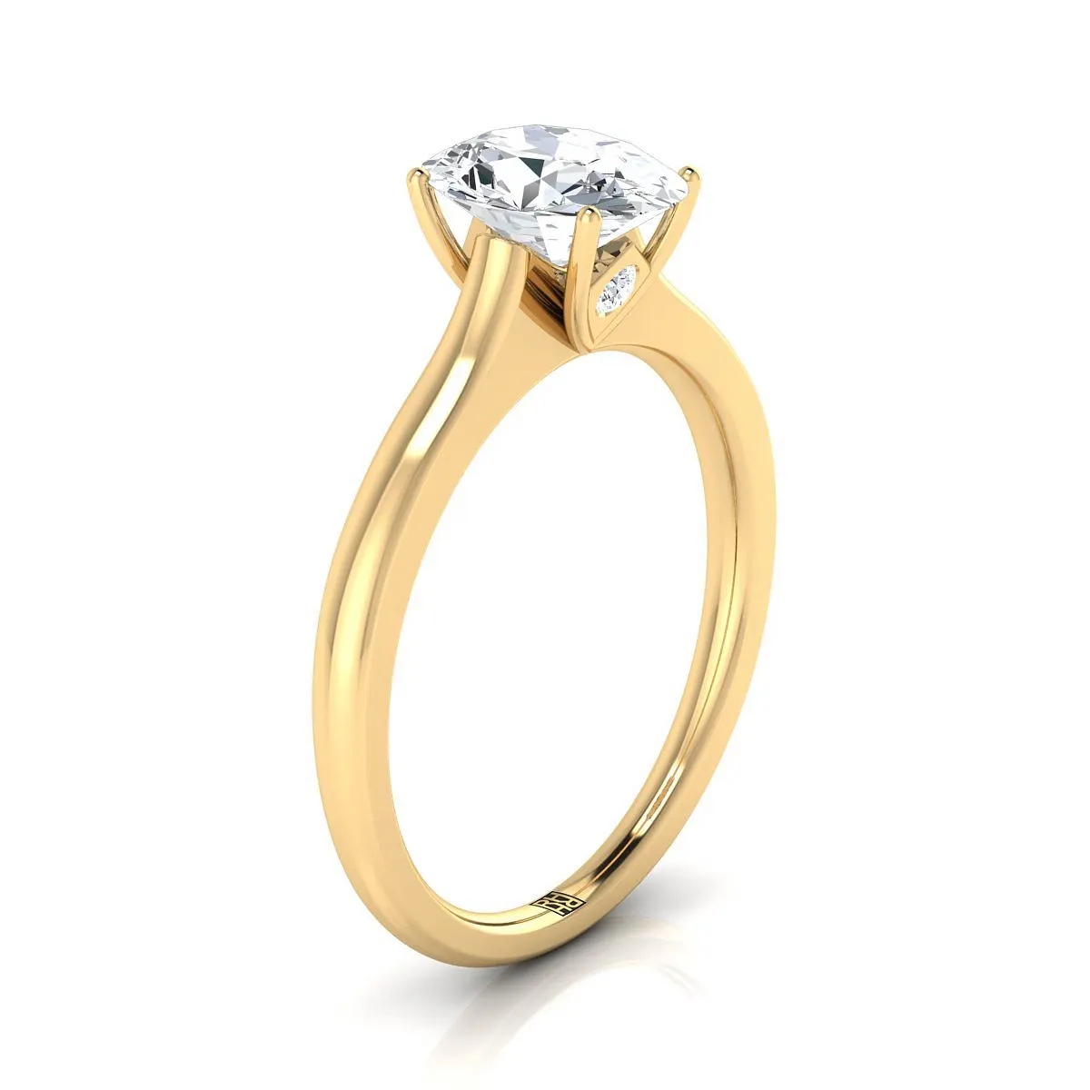 14K Yellow Gold Oval Cathedral Solitaire Surprise Secret Stone Engagement Ring