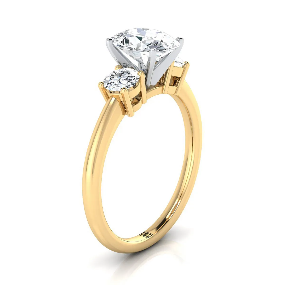 14K Yellow Gold Oval Diamond Perfectly Matched Round Three Stone Diamond Engagement Ring -1/4ctw