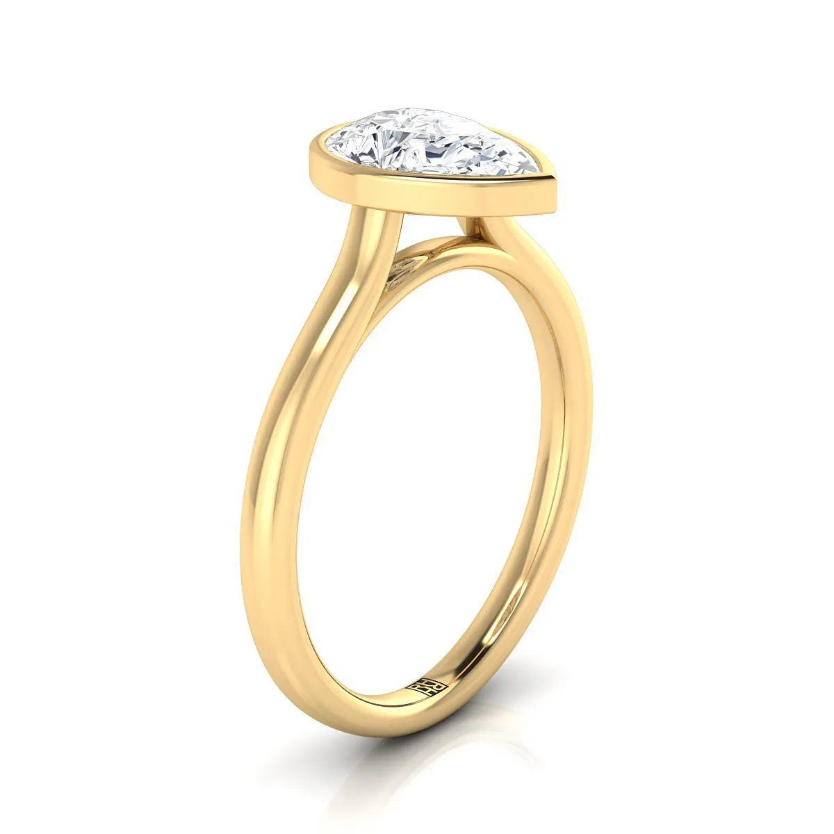 14K Yellow Gold Pear Shape Center  Simple Bezel Solitaire Engagement Ring