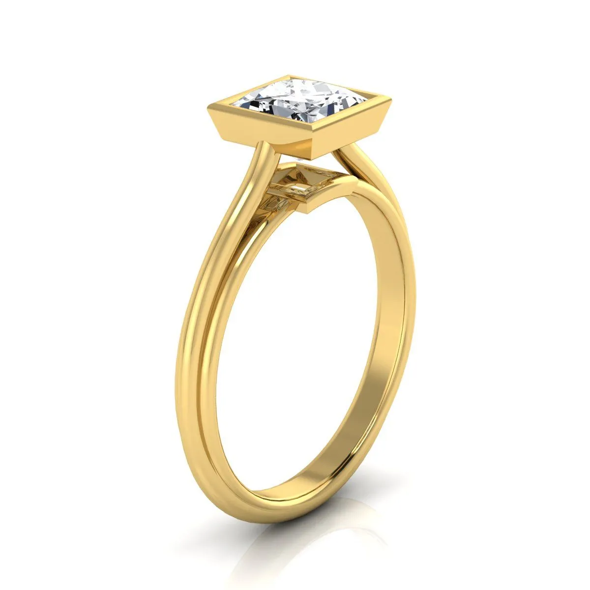 14K Yellow Gold Princess Cut  Bezel Halo Cathedral Solitaire Engagement Ring