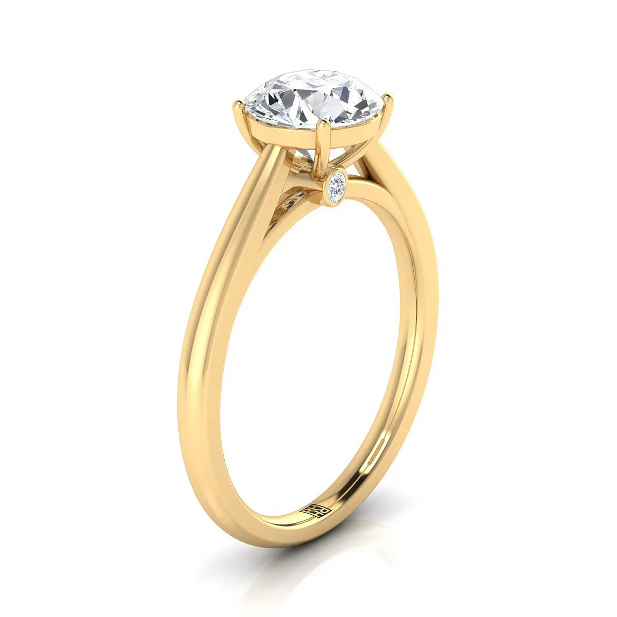14K Yellow Gold Round Brilliant Rounded Comfort Fit Secret Stone Solitaire Engagement Ring