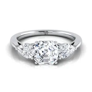 18K White Gold Asscher Cut Diamond Perfectly Matched Pear Shaped Three Diamond Engagement Ring -7/8ctw