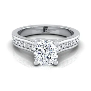 18K White Gold Cushion Diamond Channel Set Engagement Ring -1/3ctw