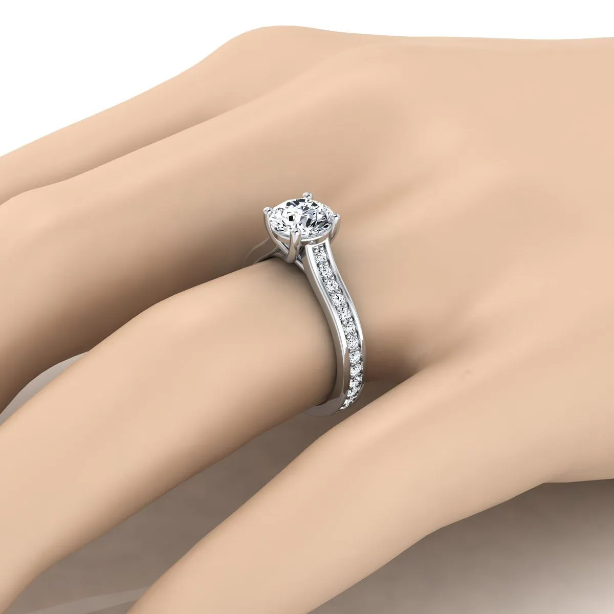18K White Gold Round Brilliant Diamond Channel Set Engagement Ring -1/3ctw