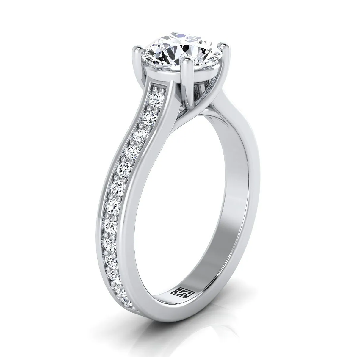 18K White Gold Round Brilliant Diamond Channel Set Engagement Ring -1/3ctw