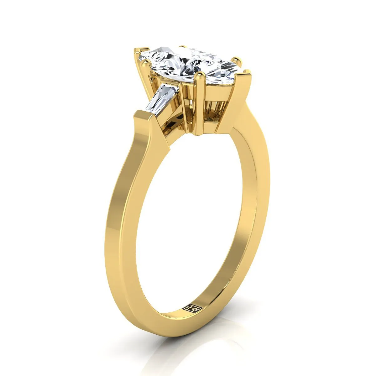 18K Yellow Gold Marquise  Diamond Tapered Baguette Accent Engagement Ring -1/4ctw