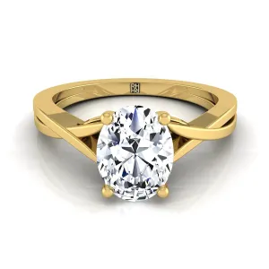 18K Yellow Gold Oval Delicate Twist Solitaire Engagement Ring