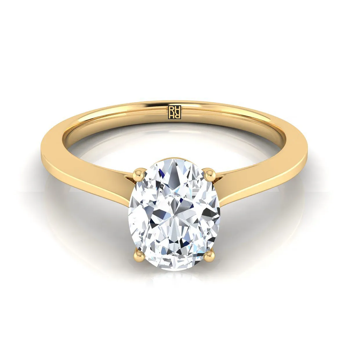 18K Yellow Gold Oval  Timeless Solitaire Comfort Fit Engagement Ring