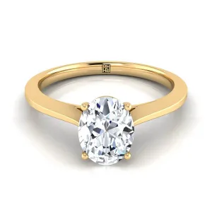 18K Yellow Gold Oval  Timeless Solitaire Comfort Fit Engagement Ring