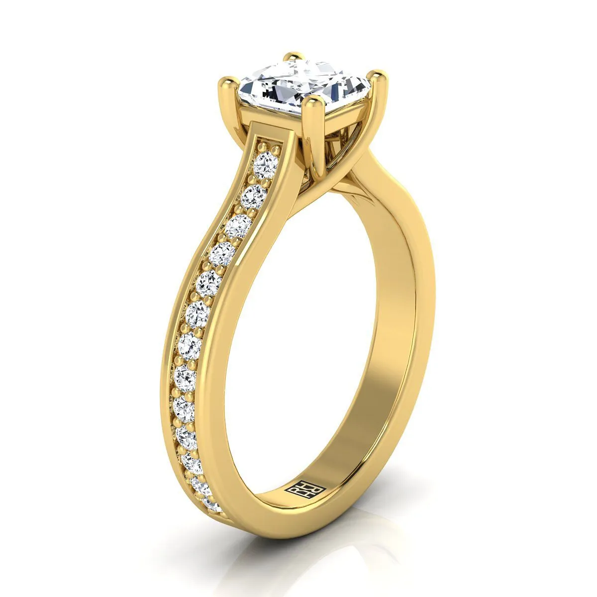 18K Yellow Gold Princess Cut Diamond Channel Set Engagement Ring -1/3ctw