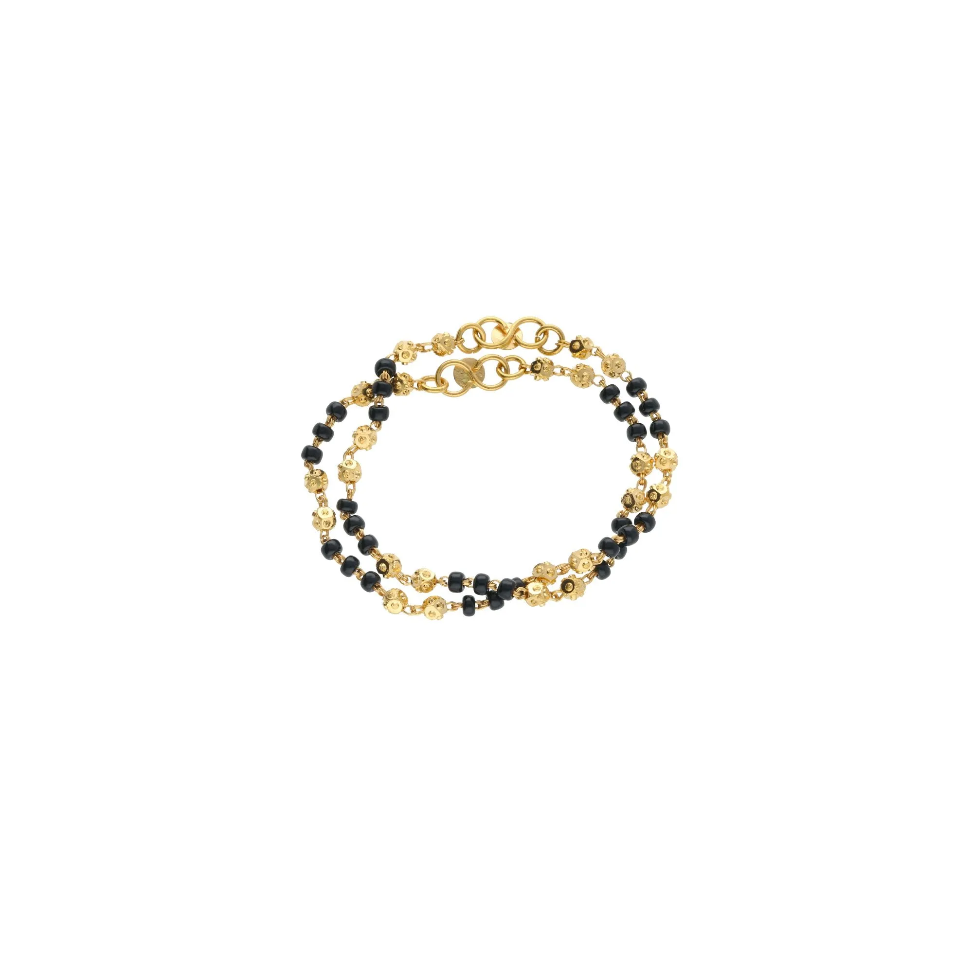 22K Yellow Gold Baby Bracelets Set of 2 W/ Gold Shamballa Beads & Black Beads, 5.1 grams