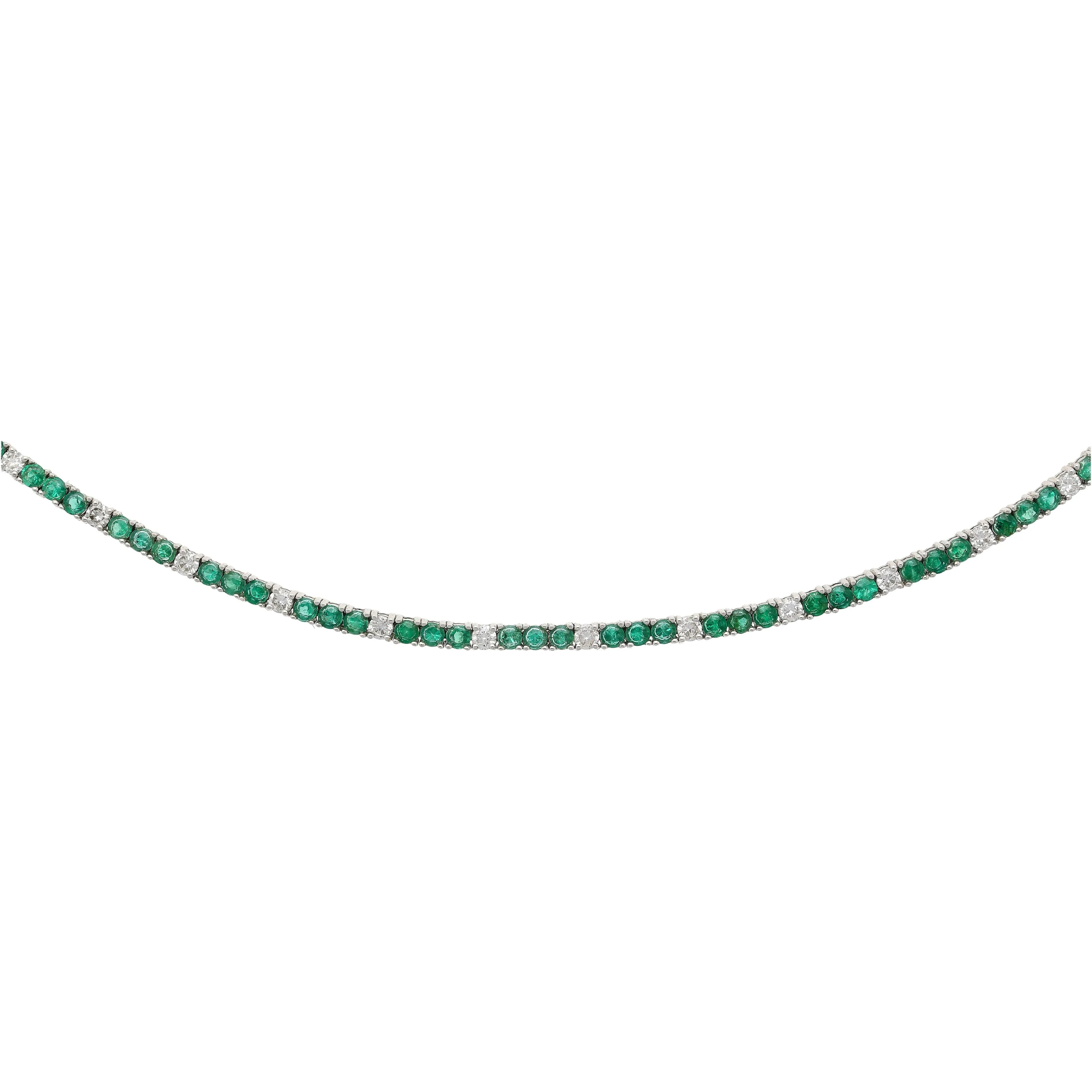 4.26 Carat Emerald and Diamond Tennis 4 Prong Bracelet In 14K Gold