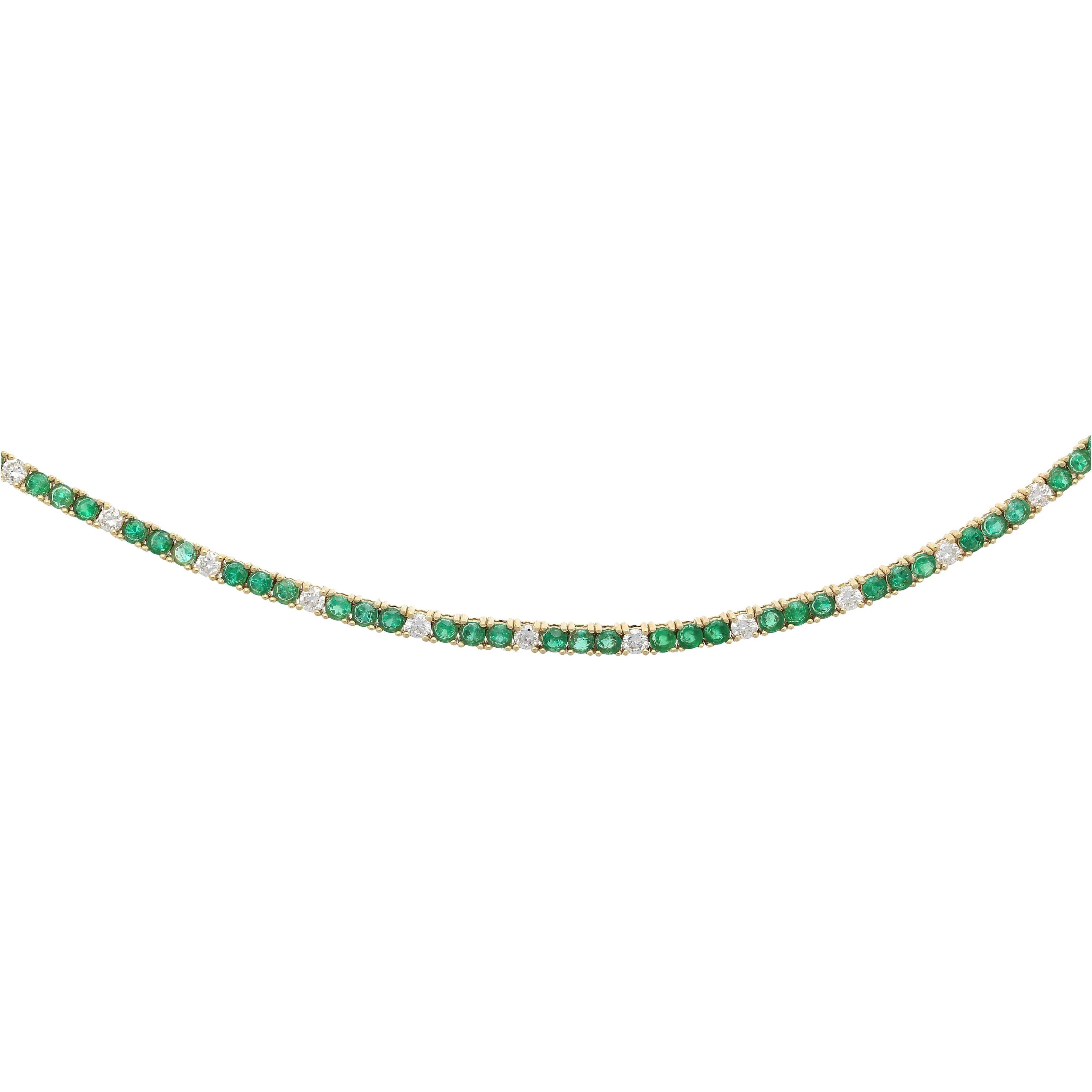 4.26 Carat Emerald and Diamond Tennis 4 Prong Bracelet In 14K Gold