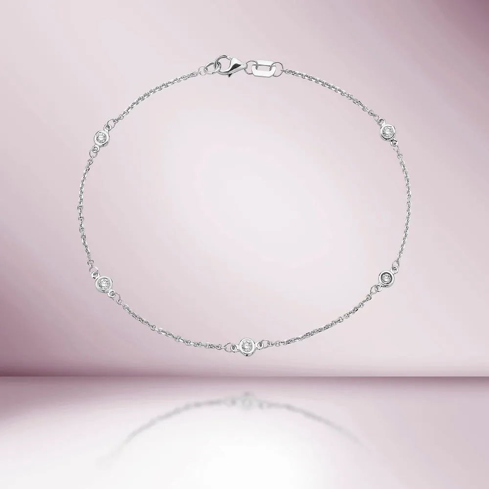 5 Stone Diamond By The Yard Bracelet, Bezel Set in 14K Gold