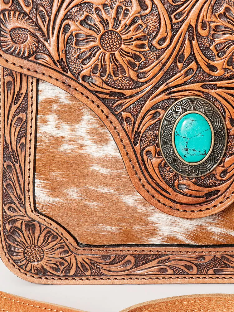 ADBG826D American Darling Hand Tooled Hair On Genuine Leather Women Bag Western Handbag Purse