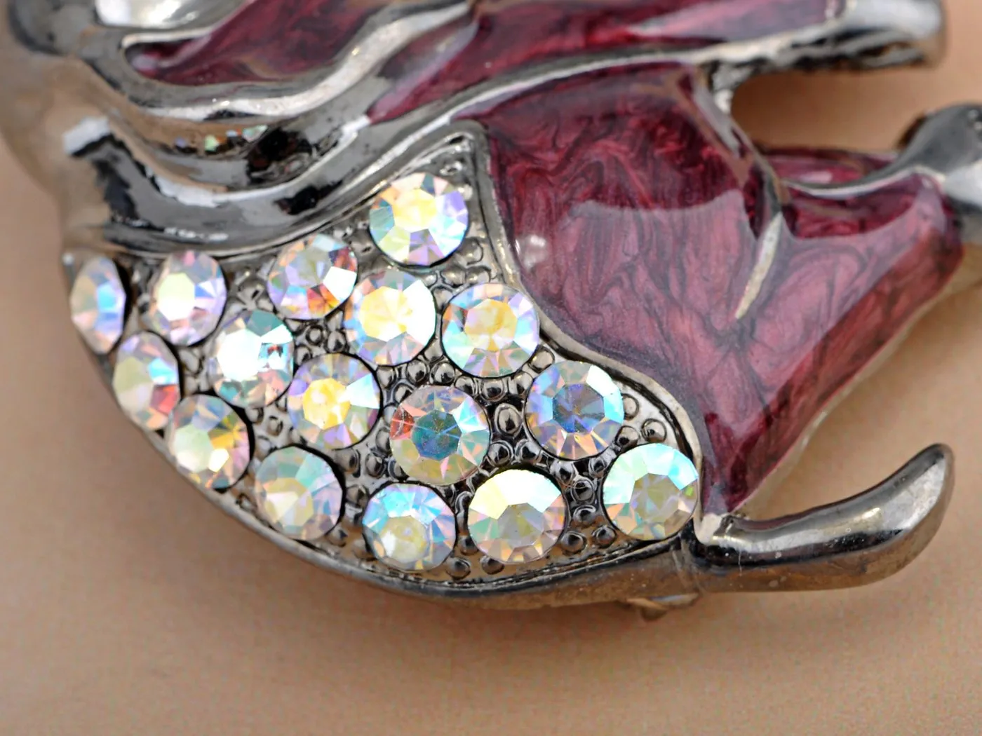 Alilang Nickel Tone Iridescent Rhinestones Pearlescent Maroon Elephant Brooch Pin
