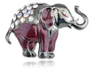 Alilang Nickel Tone Iridescent Rhinestones Pearlescent Maroon Elephant Brooch Pin