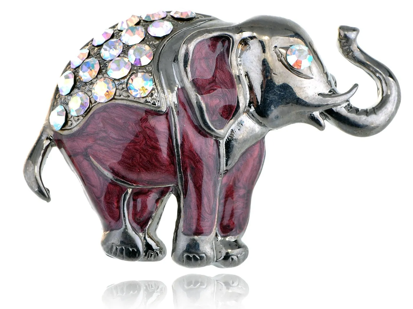 Alilang Nickel Tone Iridescent Rhinestones Pearlescent Maroon Elephant Brooch Pin