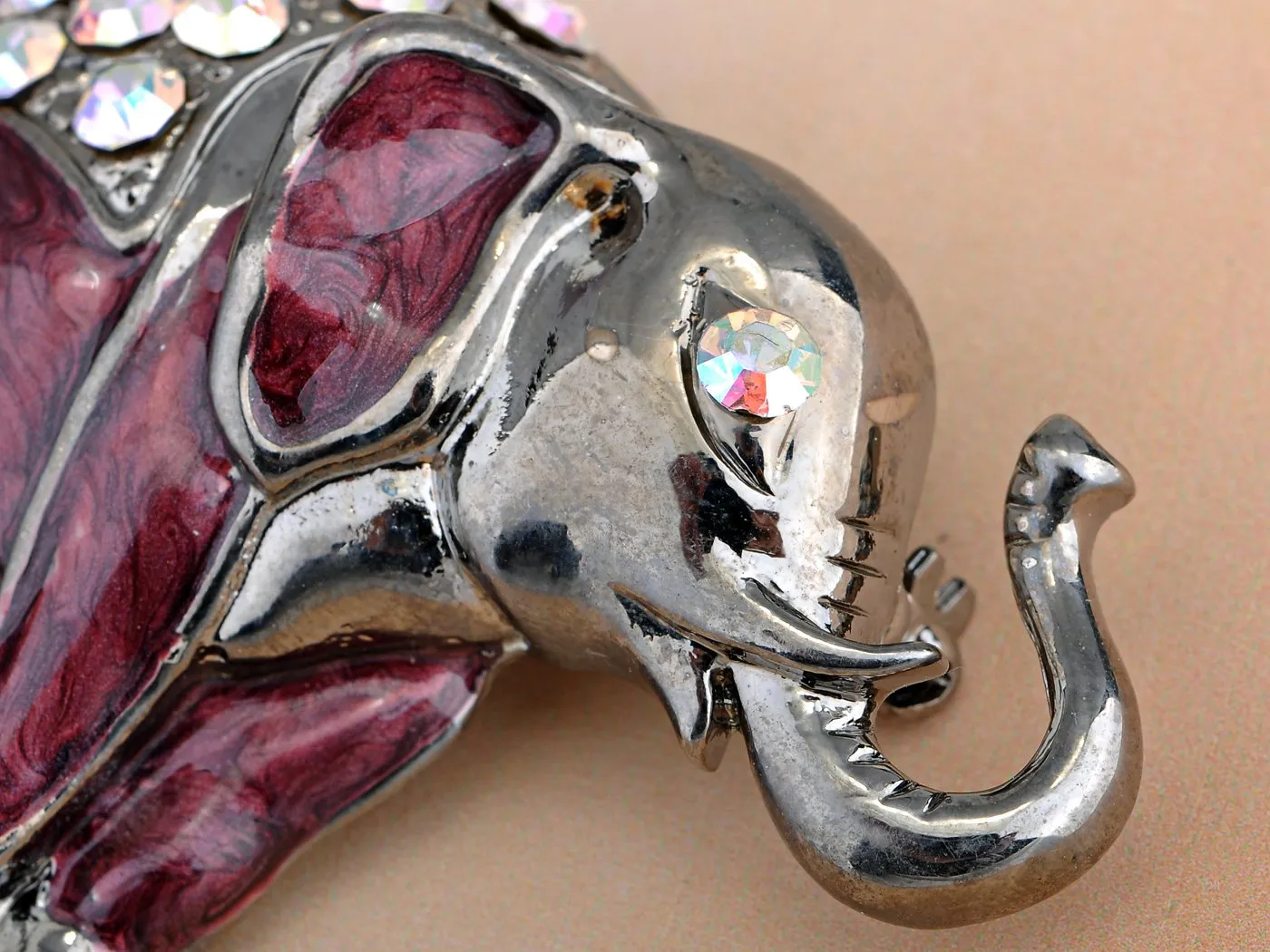 Alilang Nickel Tone Iridescent Rhinestones Pearlescent Maroon Elephant Brooch Pin