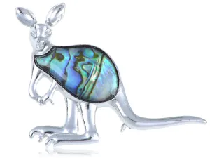 Alilang Silvery Tone Abalone Colored Stone Kangaroo Joey Brooch Pin