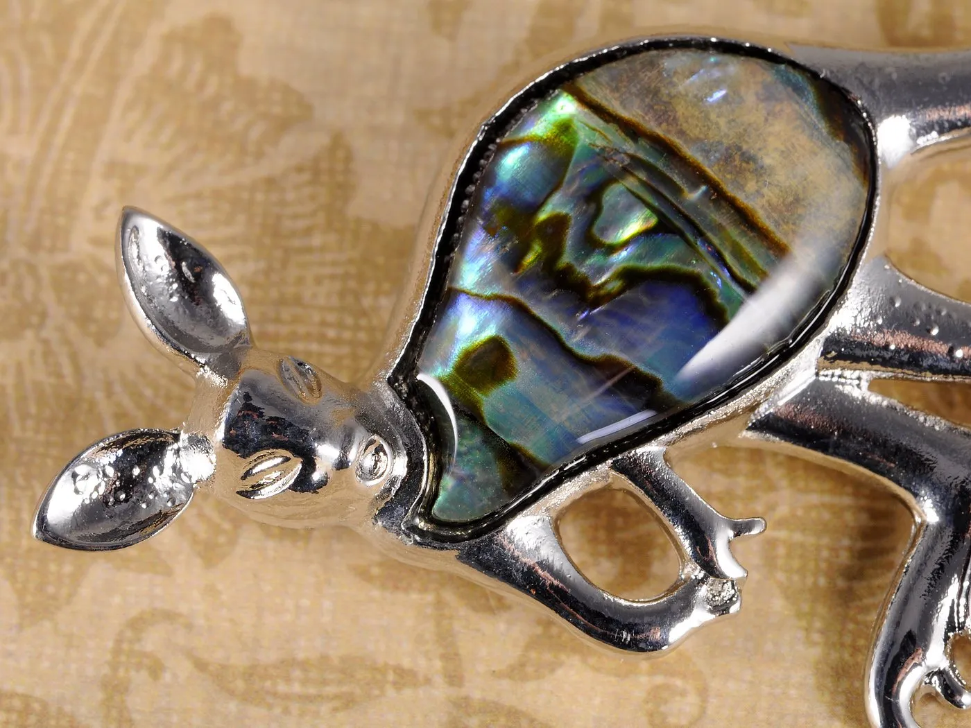 Alilang Silvery Tone Abalone Colored Stone Kangaroo Joey Brooch Pin