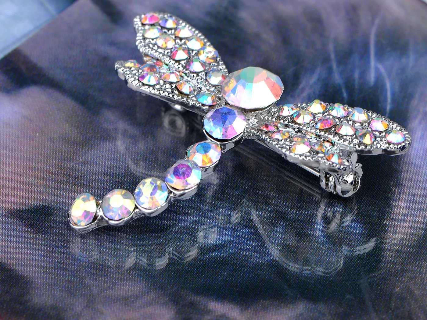 Alilang Silvery Tone Iridescent Rhinestones Dragonfly Insect Wings Brooch Pin