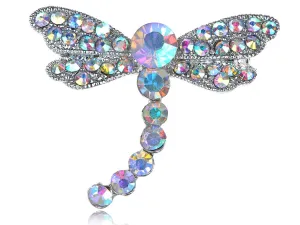 Alilang Silvery Tone Iridescent Rhinestones Dragonfly Insect Wings Brooch Pin