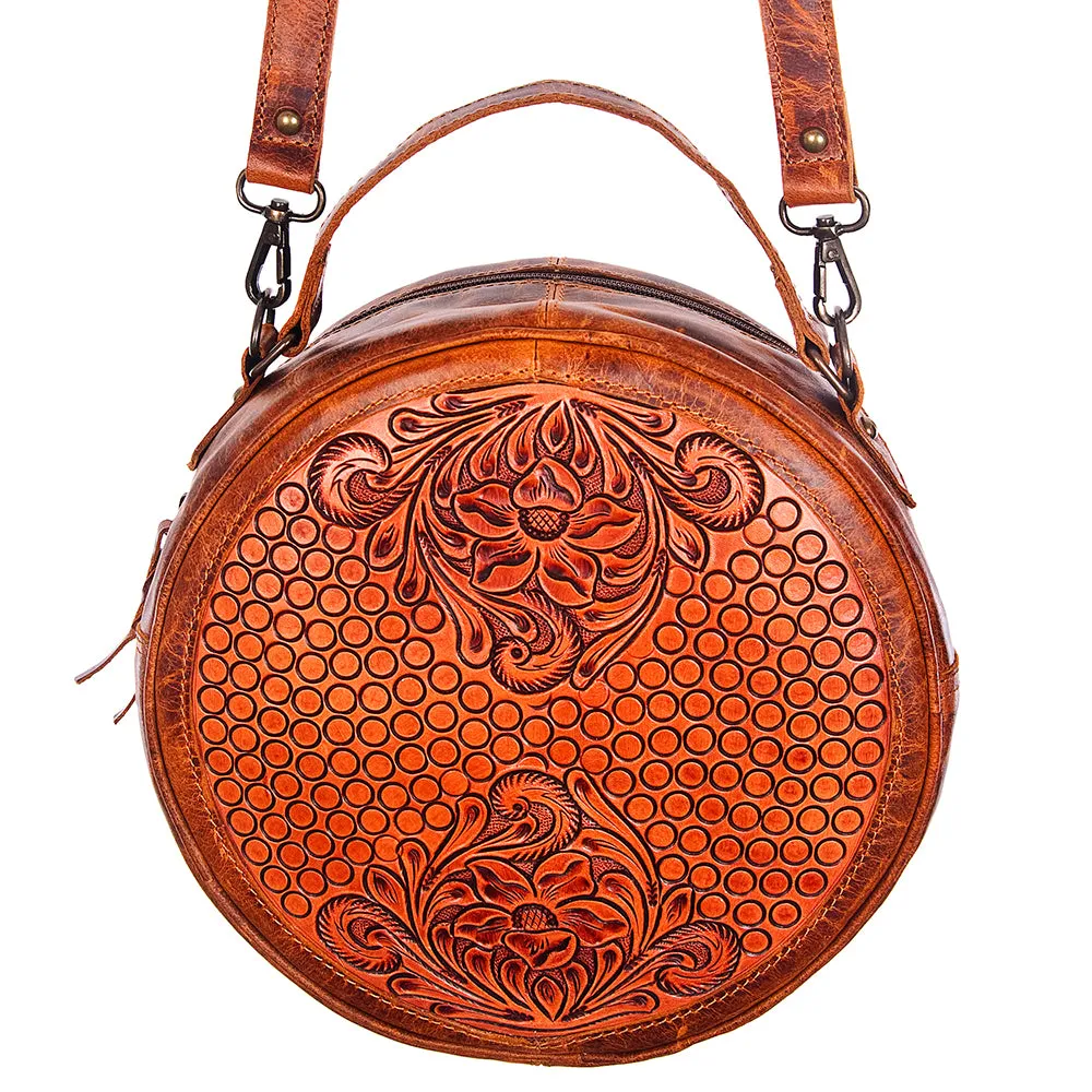 American Darling ADBG498A Canteen Hand Tooled Genuine Leather Women Bag Western Handbag Purse
