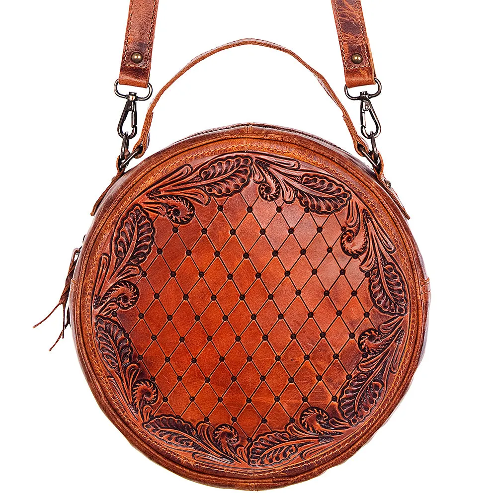 American Darling ADBG498A Canteen Hand Tooled Genuine Leather Women Bag Western Handbag Purse