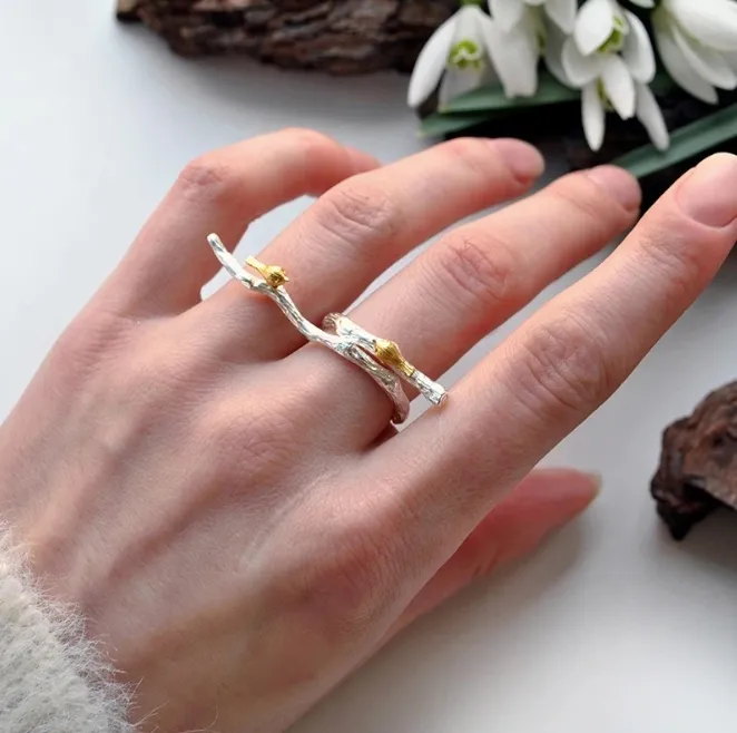 Birds on Branch Ring Sterling Silver