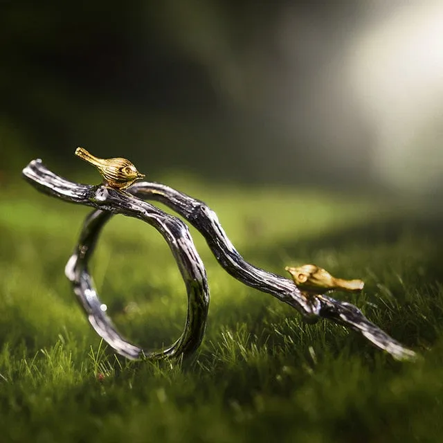 Birds on Branch Ring Sterling Silver