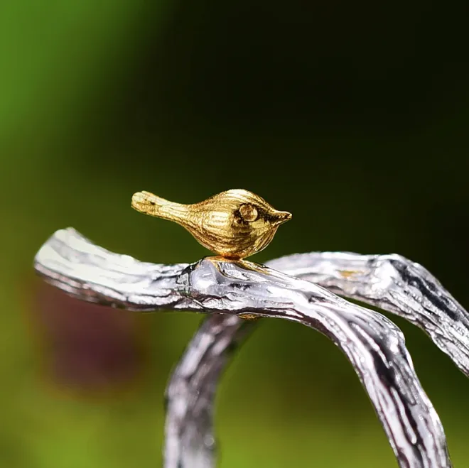 Birds on Branch Ring Sterling Silver