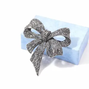 Black Color Rhinestone Bow Brooches
