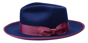 Blue/Burgundy Bruno Capelo Night Hawk Collection Wool Felt Fedora Men's Hat