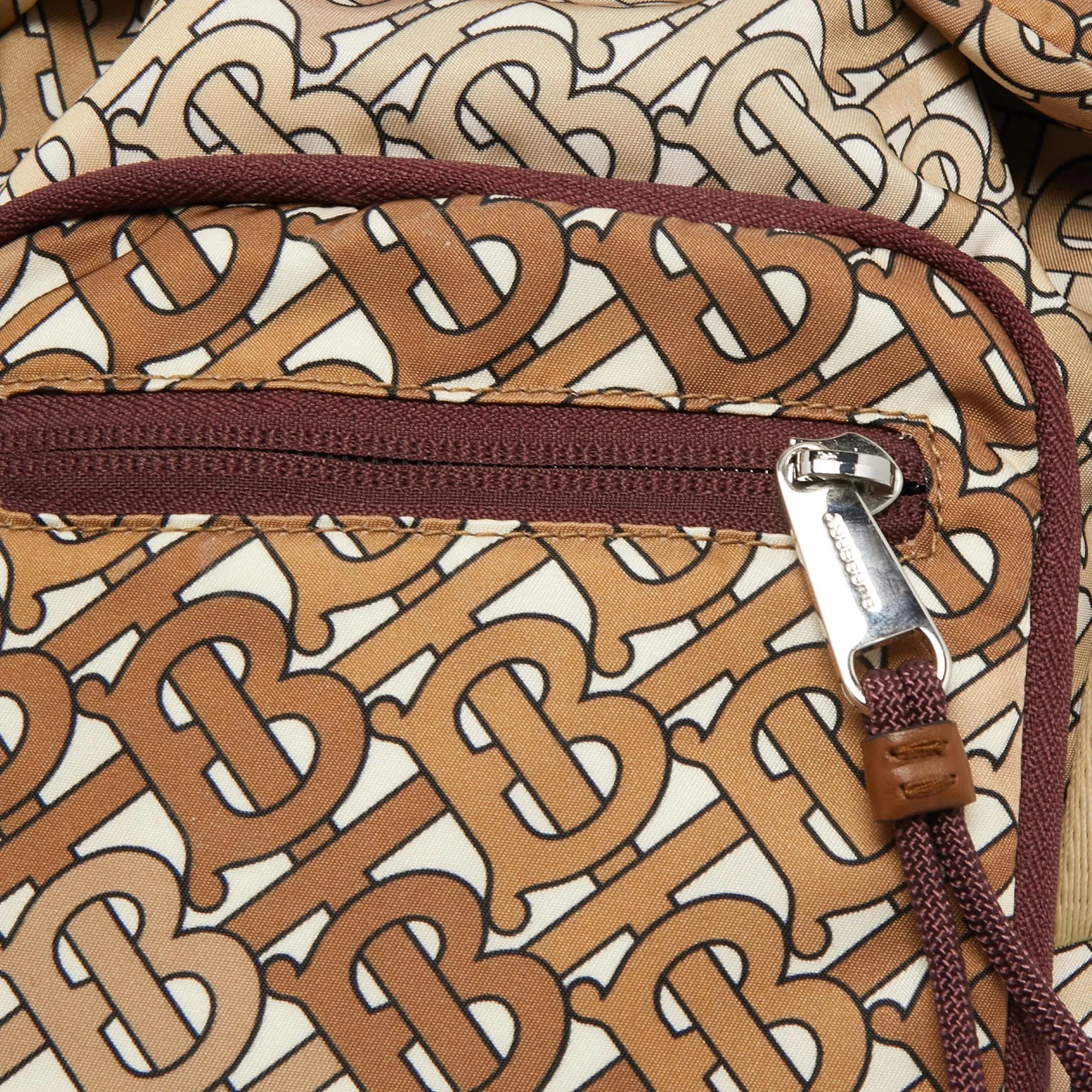 BURBERRY Brown TB Monogram Nylon and Mesh Leo Sling Bag