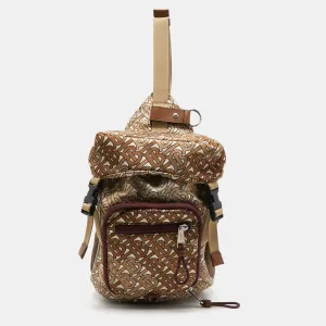 BURBERRY Brown TB Monogram Nylon and Mesh Leo Sling Bag