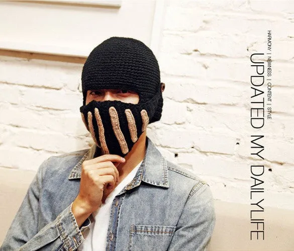 Buttons Unisex Crochet Knit Black Ski Beanie Wool Roman Knight Hat Mask Cap