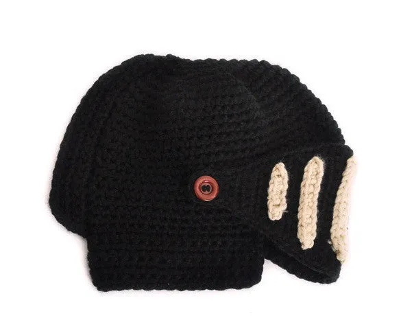 Buttons Unisex Crochet Knit Black Ski Beanie Wool Roman Knight Hat Mask Cap