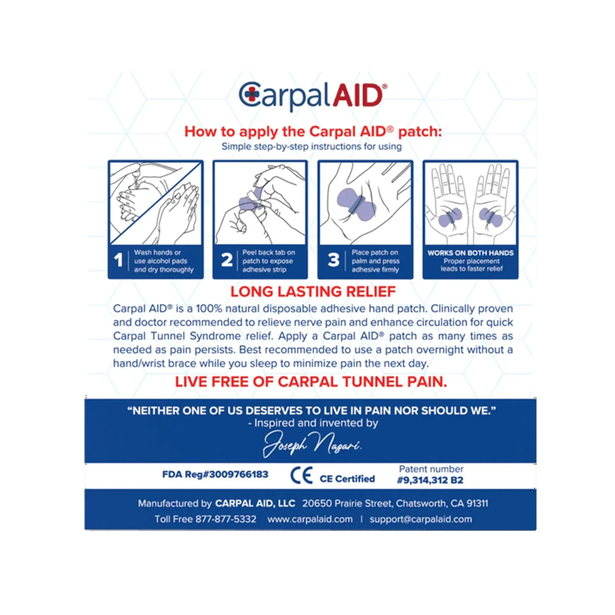 CarpalAid® Patch Hand-Based Carpal Tunnel Support, Small