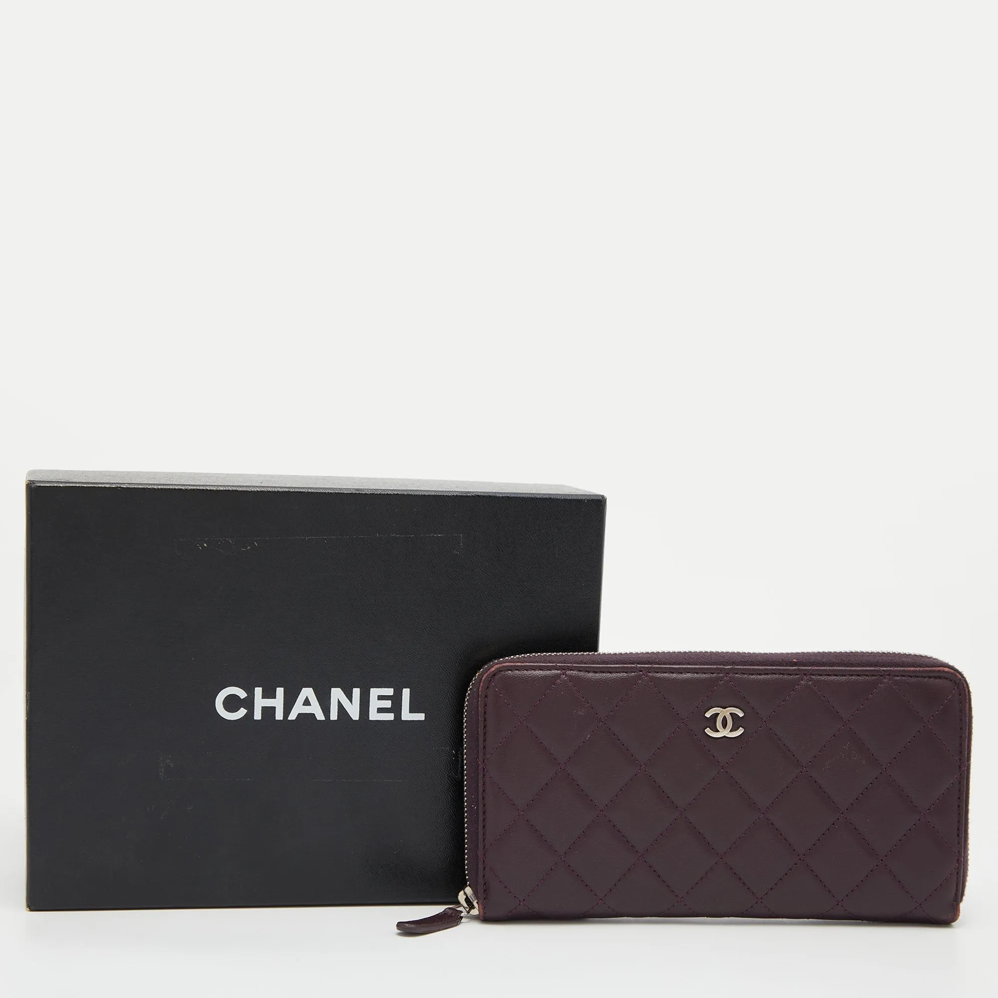CHANEL Purple Quilted Leather CC Zip Around Wallet