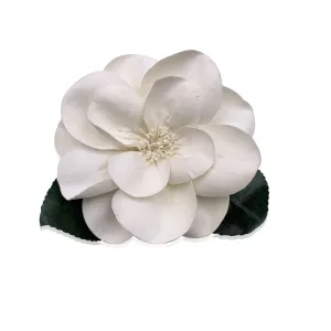 Chanel Vintage Camelia Camellia White Flower Green Leaves Brooch
