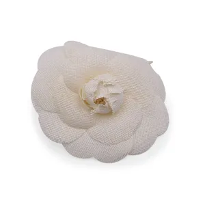 Chanel Vintage White Fabric Flower Brooch Pin Camelia Camellia