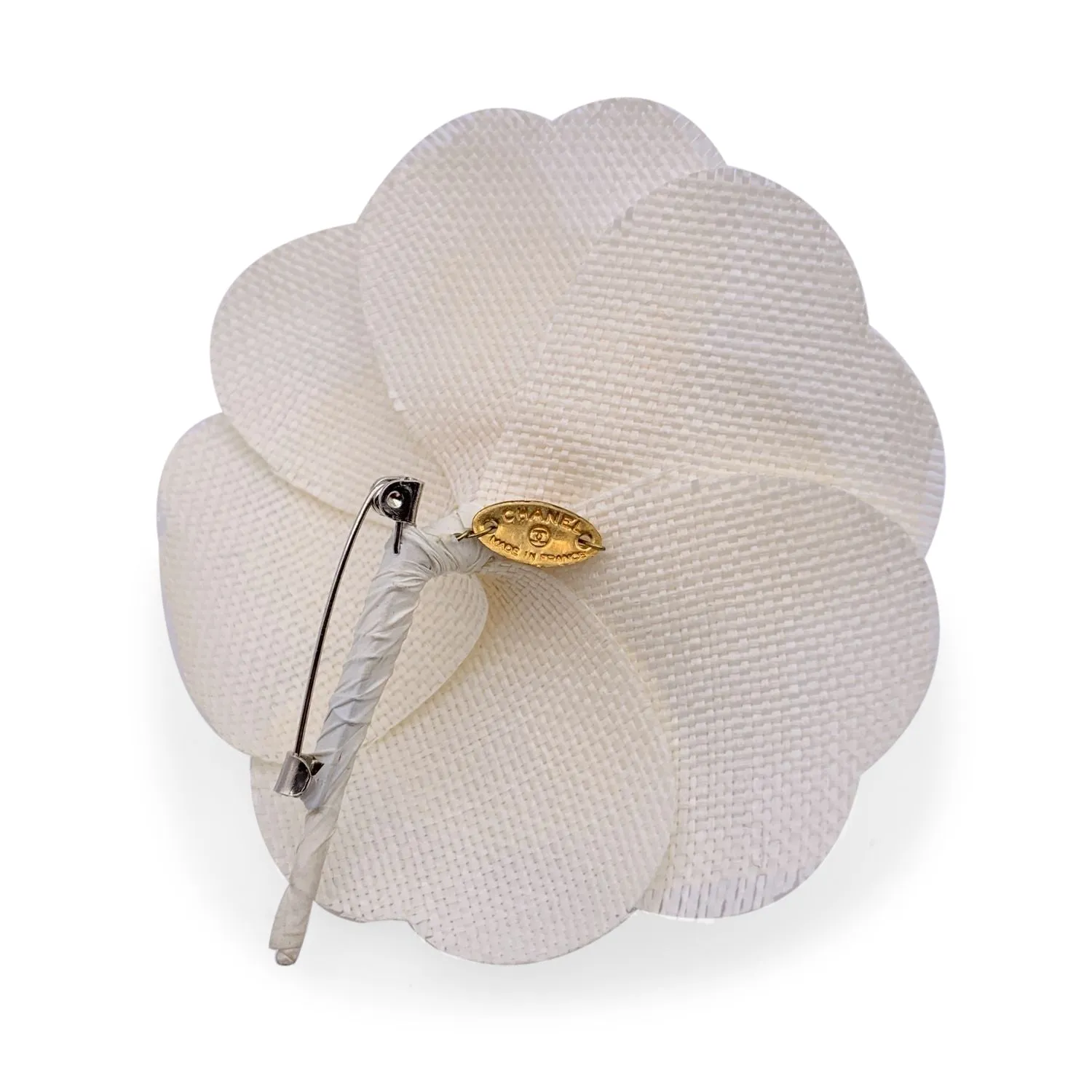 Chanel Vintage White Fabric Flower Brooch Pin Camelia Camellia