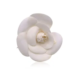 Chanel Vintage White Fabric Large Camelia Camellia Brooch Pin